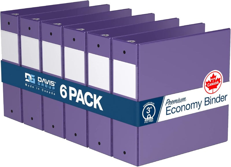 Davis Group Premium Economy 6-Pack 3-Ring Binders for School or Office, Round-Ring Binders, 3 Inch, Purple - Image 1